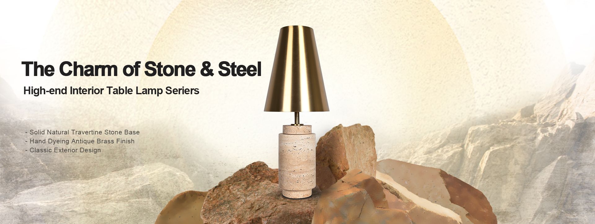 Solid alabaster stone base classic table lamp with brass finish lampshade